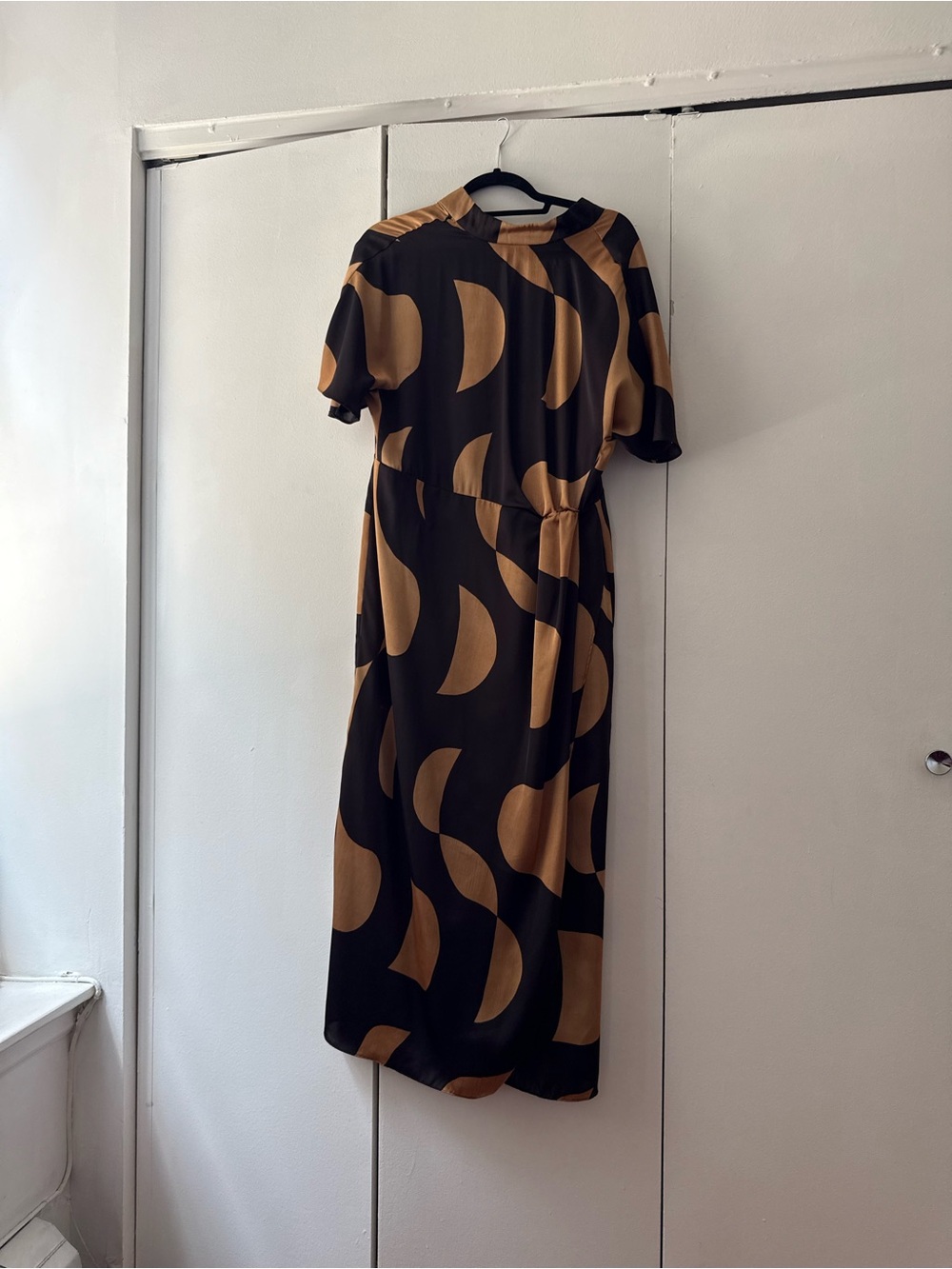 Mango Black and Tan Geometric Midi Dress